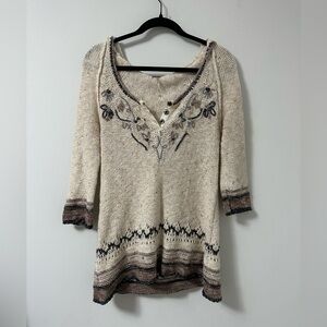 Free People Embroidered Knit Sweater Hoodie with Floral Design